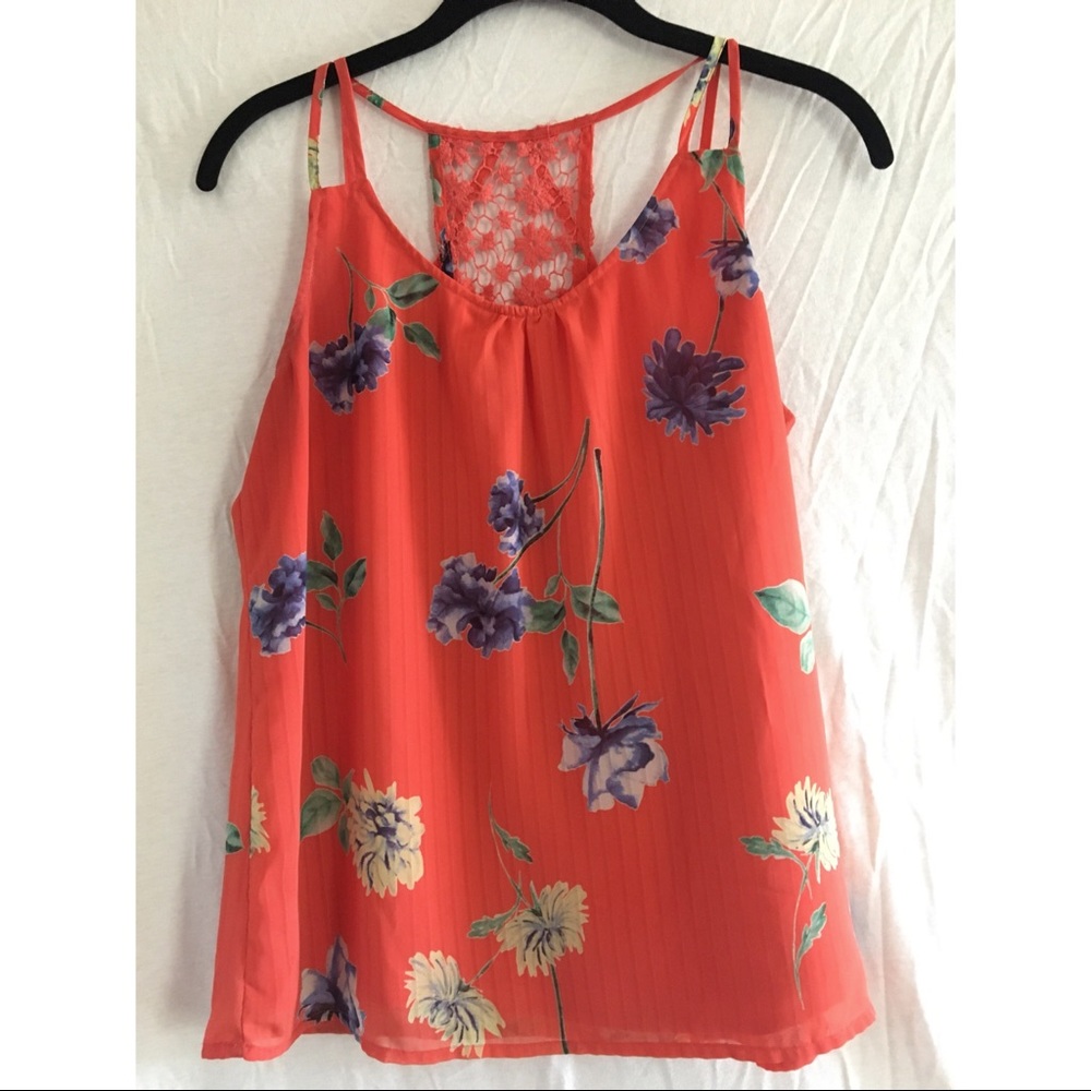 Skies are Blue Orange Floral Blouse